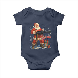 Christmas Santa Machine Gun Baby Onesie Behave Xmas Gun Lover TS11 Navy Print Your Wear