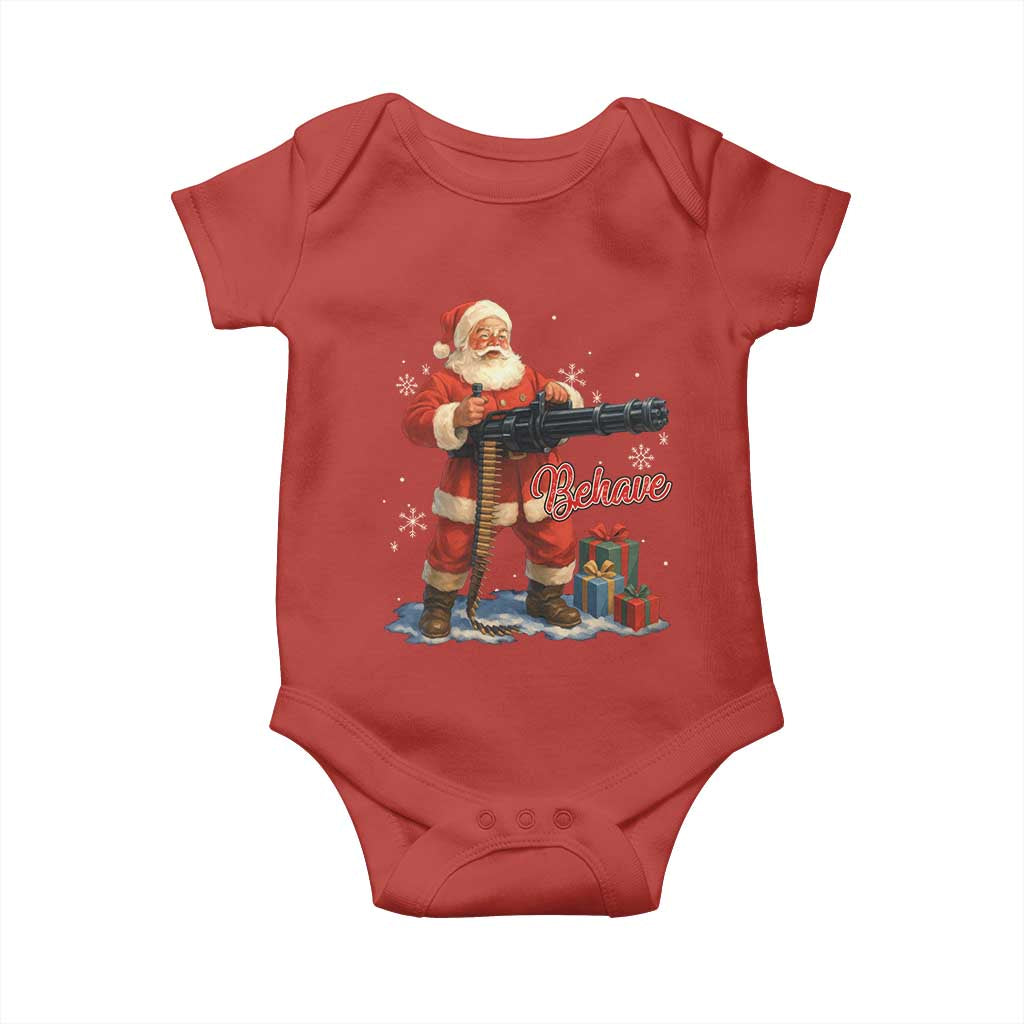 Christmas Santa Machine Gun Baby Onesie Behave Xmas Gun Lover TS11 Red Print Your Wear