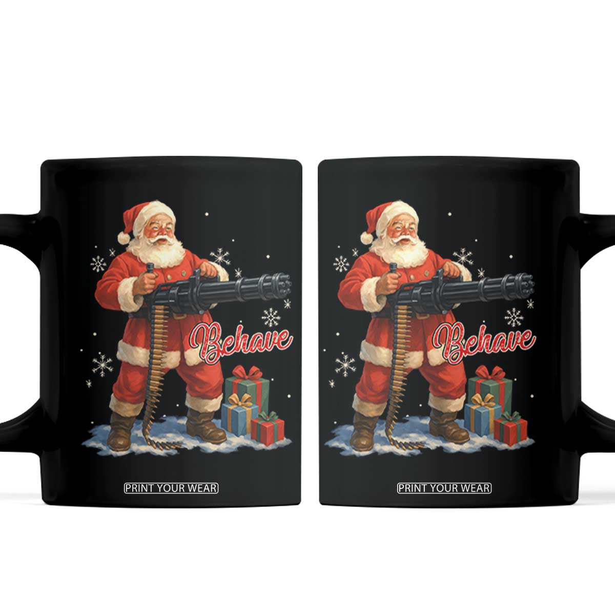 Christmas Santa Machine Gun Coffee Mug Behave Xmas Gun Lover TS11 Black Print Your Wear