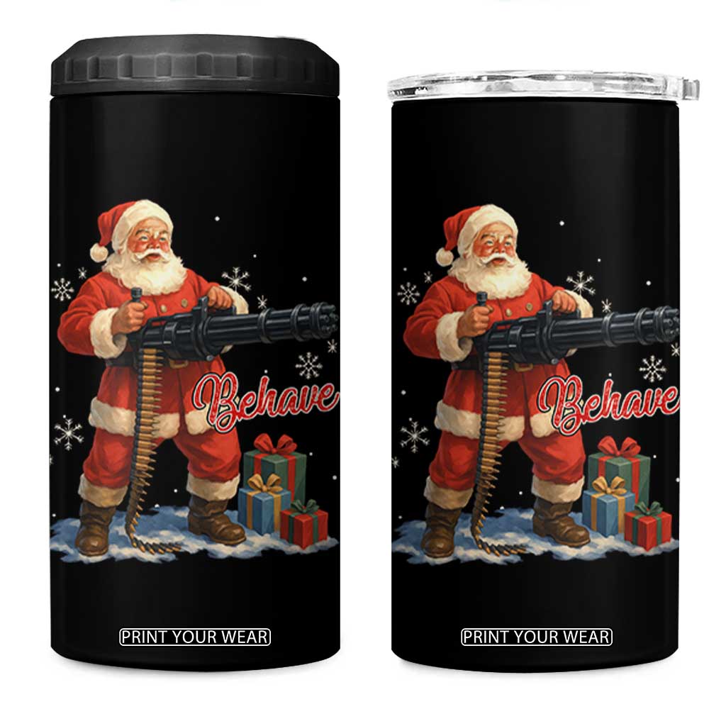Christmas Santa Machine Gun 4 in 1 Can Cooler Tumbler Behave Xmas Gun Lover TS11 One Size: 16 oz Black Print Your Wear