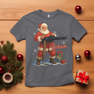 Christmas Santa Machine Gun T Shirt Behave Xmas Gun Lover TS11 Charcoal Print Your Wear