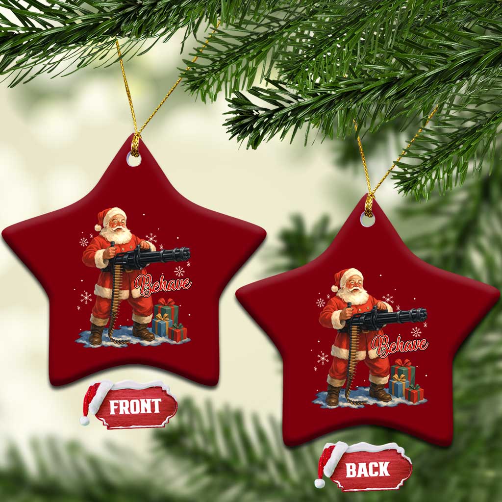 Christmas Santa Machine Gun Ceramic Ornament Behave Xmas Gun Lover TS11 Print Your Wear