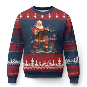Christmas Santa Machine Gun Ugly Christmas Sweater Behave Xmas Gun Lover TS11 Navy Red Print Your Wear
