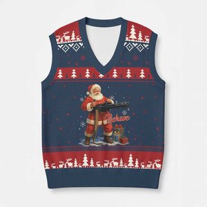 Christmas Santa Machine Gun V-Neck Knit Sweater Vest Behave Xmas Gun Lover TS11 Navy Red Print Your Wear