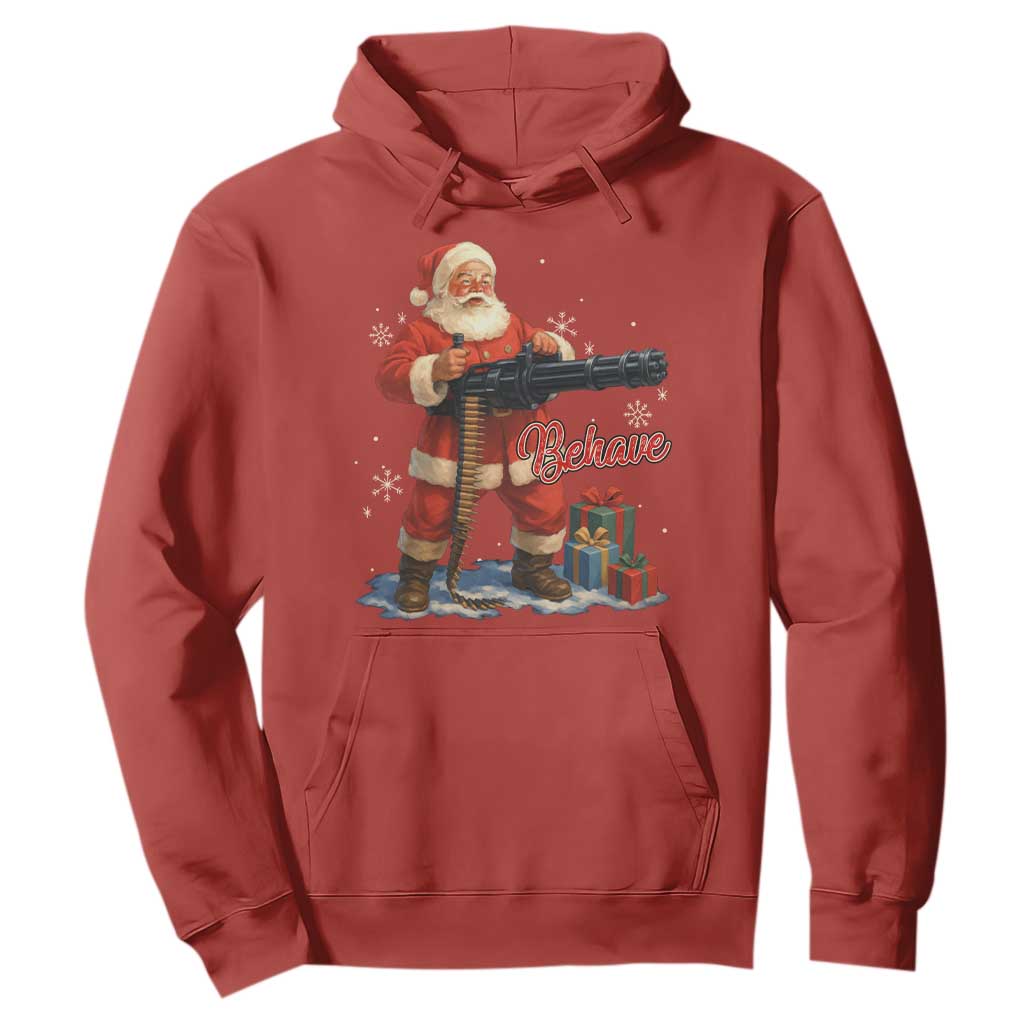 Christmas Santa Machine Gun Hoodie Behave Xmas Gun Lover TS11 Red Print Your Wear