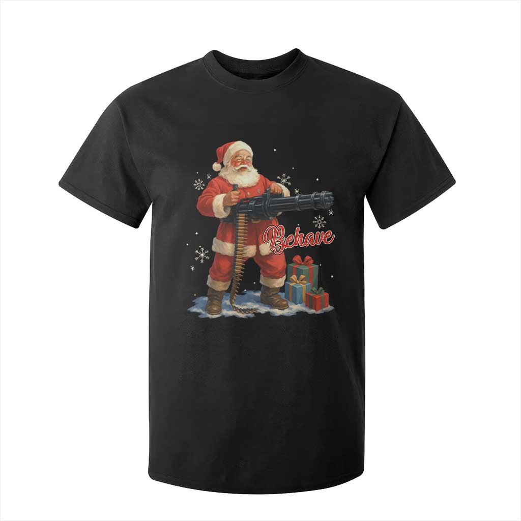Christmas Santa Machine Gun T Shirt For Kid Behave Xmas Gun Lover TS11 Black Print Your Wear