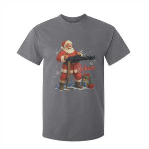 Christmas Santa Machine Gun T Shirt For Kid Behave Xmas Gun Lover TS11 Charcoal Print Your Wear