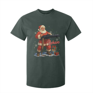 Christmas Santa Machine Gun T Shirt For Kid Behave Xmas Gun Lover TS11 Dark Forest Green Print Your Wear