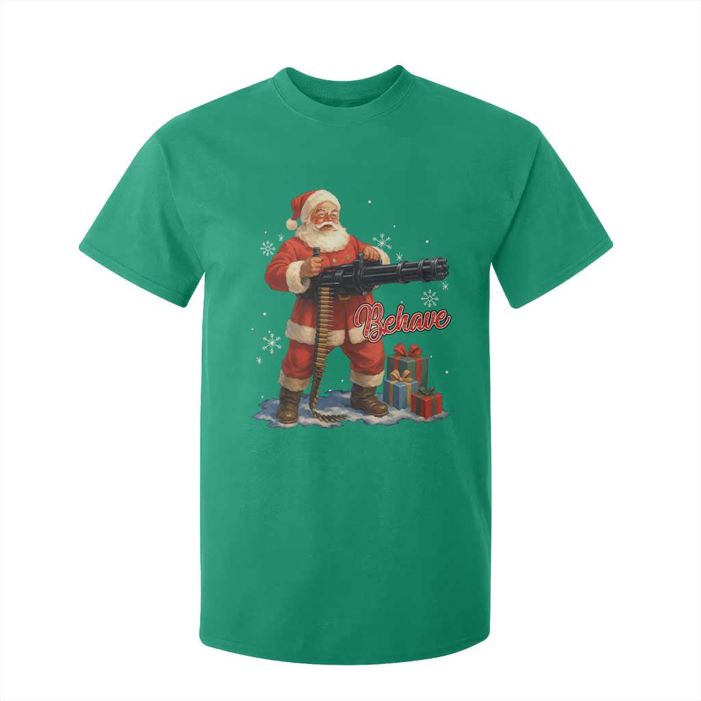Christmas Santa Machine Gun T Shirt For Kid Behave Xmas Gun Lover TS11 Irish Green Print Your Wear