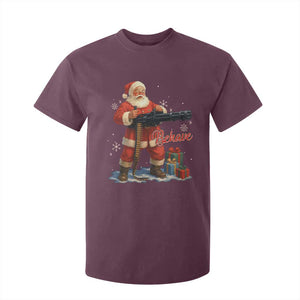Christmas Santa Machine Gun T Shirt For Kid Behave Xmas Gun Lover TS11 Maroon Print Your Wear