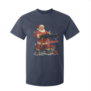 Christmas Santa Machine Gun T Shirt For Kid Behave Xmas Gun Lover TS11 Navy Print Your Wear