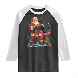 Christmas Santa Machine Gun Raglan Shirt Behave Xmas Gun Lover TS11 Black White Print Your Wear