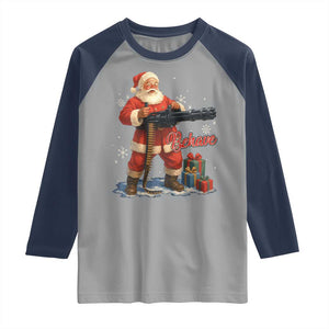 Christmas Santa Machine Gun Raglan Shirt Behave Xmas Gun Lover TS11 Sport Gray Navy Print Your Wear