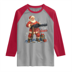 Christmas Santa Machine Gun Raglan Shirt Behave Xmas Gun Lover TS11 Sport Gray Red Print Your Wear