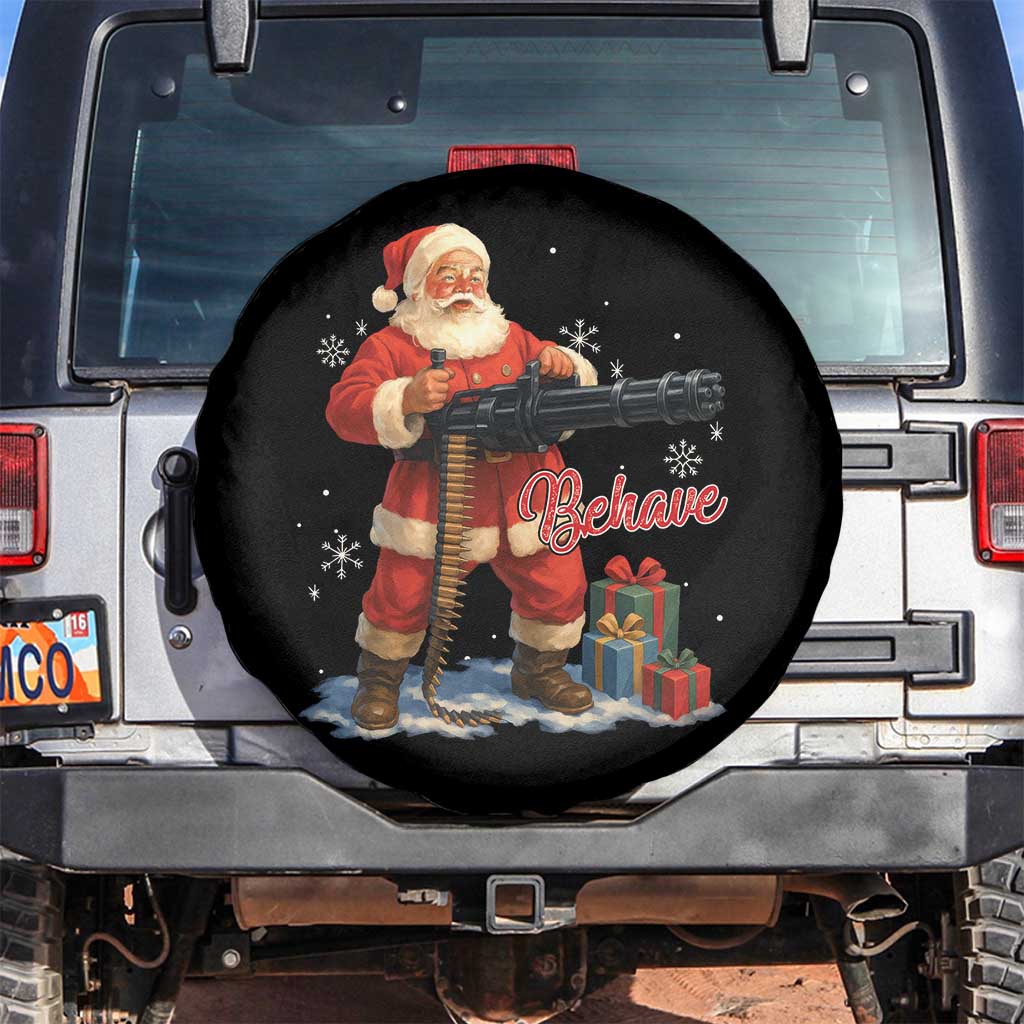 Christmas Santa Machine Gun Spare Tire Cover Behave Xmas Gun Lover TS11 No hole Black Print Your Wear
