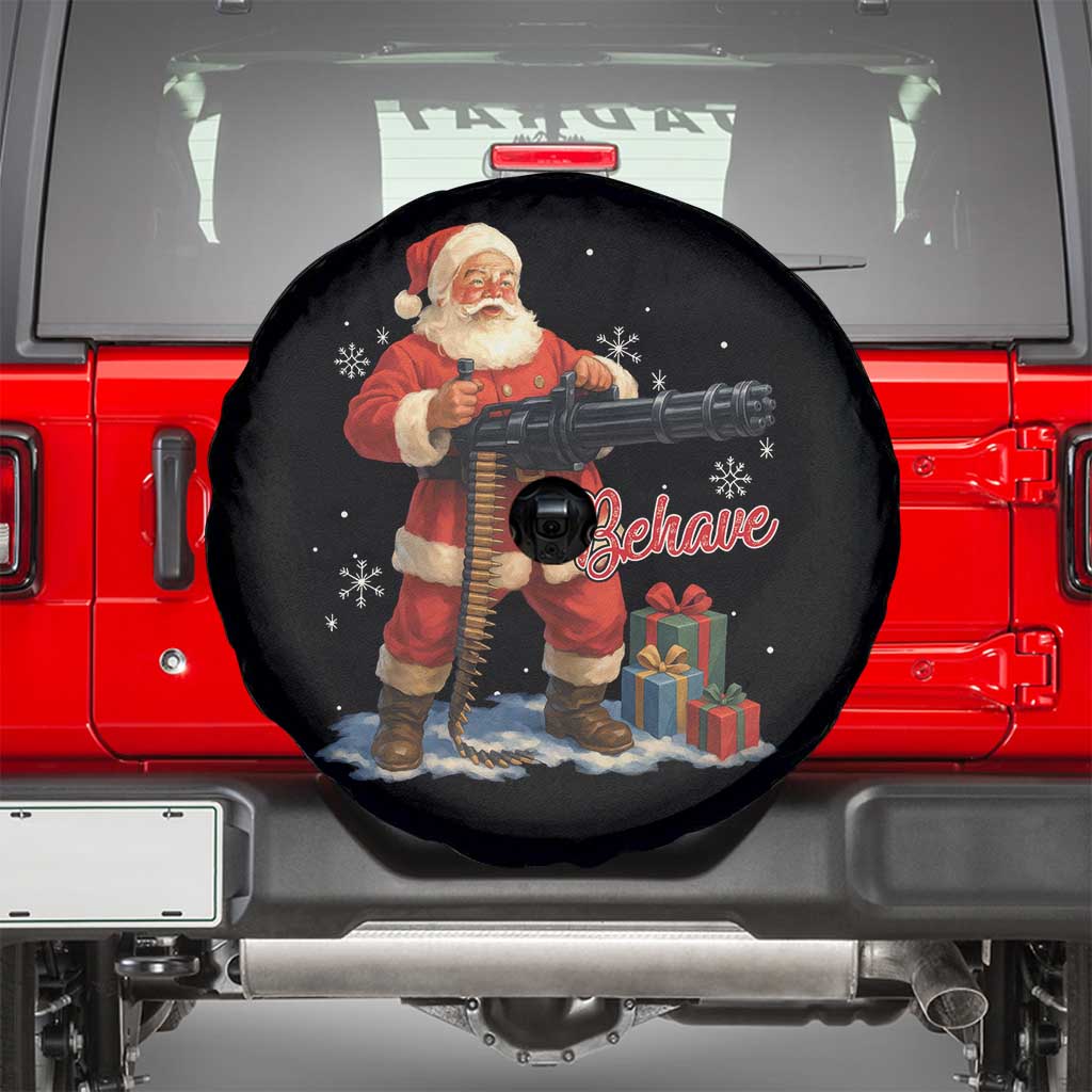 Christmas Santa Machine Gun Spare Tire Cover Behave Xmas Gun Lover TS11 Black Print Your Wear