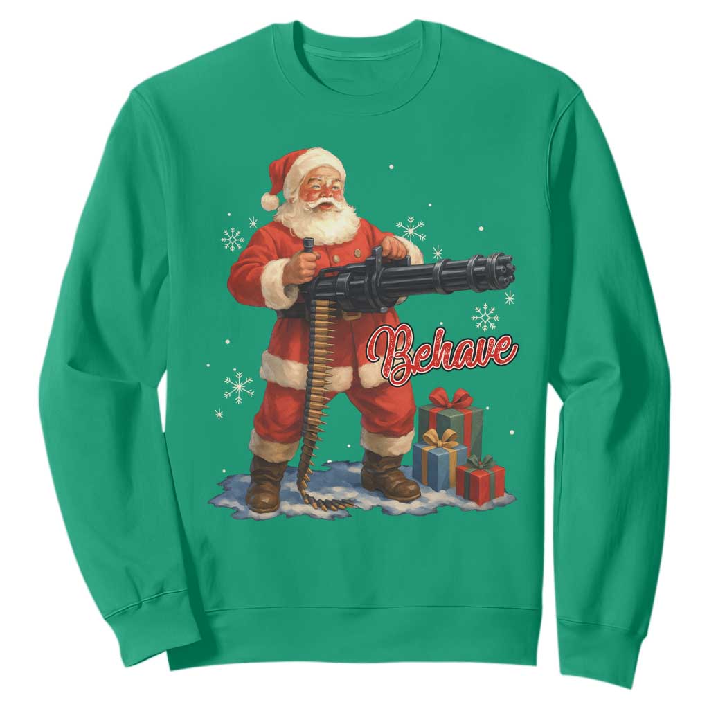 Christmas Santa Machine Gun Sweatshirt Behave Xmas Gun Lover TS11 Irish Green Print Your Wear
