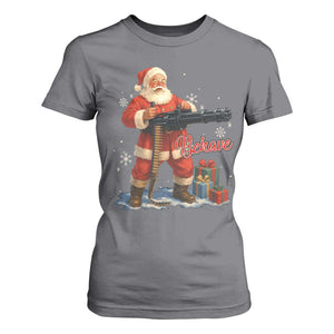Christmas Santa Machine Gun T Shirt For Women Behave Xmas Gun Lover TS11 Charcoal Print Your Wear