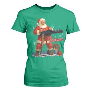 Christmas Santa Machine Gun T Shirt For Women Behave Xmas Gun Lover TS11 Irish Green Print Your Wear