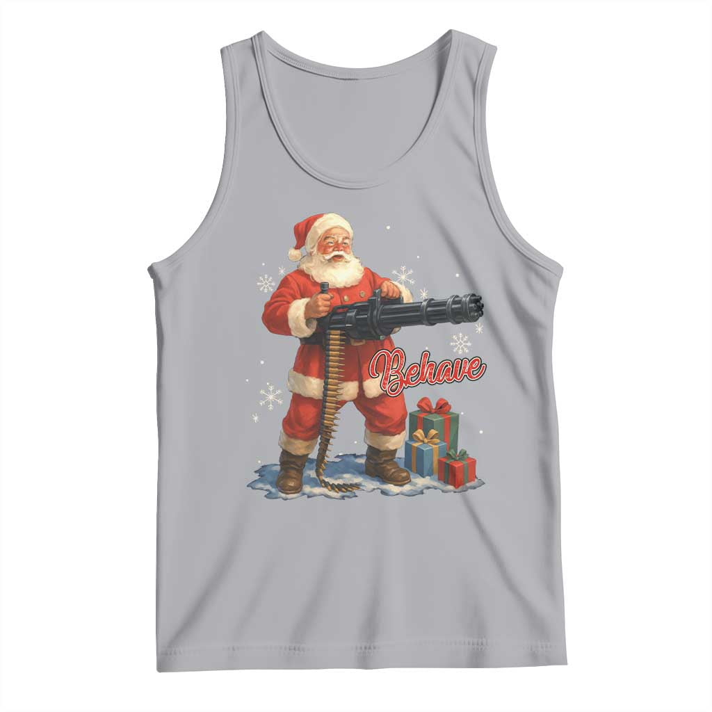 Christmas Santa Machine Gun Tank Top Behave Xmas Gun Lover TS11 Athletic Heather Print Your Wear
