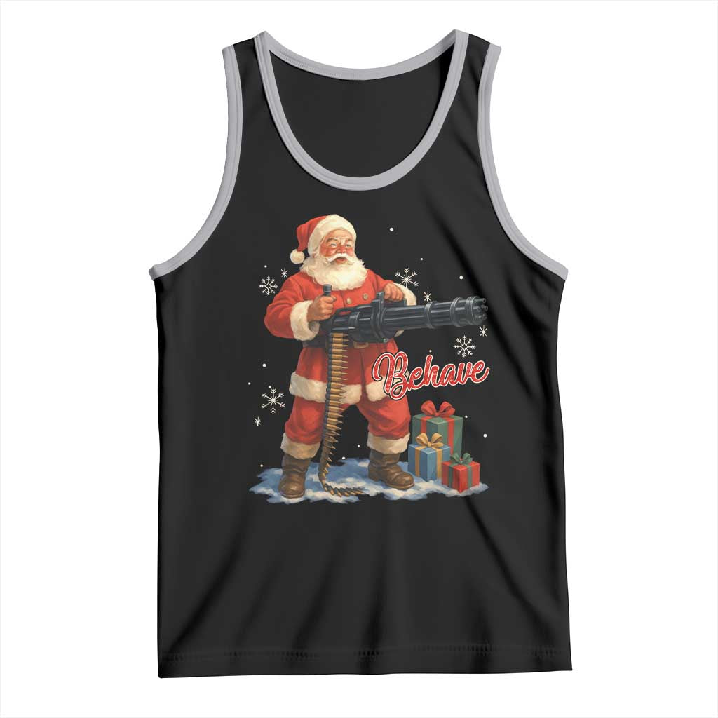 Christmas Santa Machine Gun Tank Top Behave Xmas Gun Lover TS11 Black Athletic Heather Print Your Wear