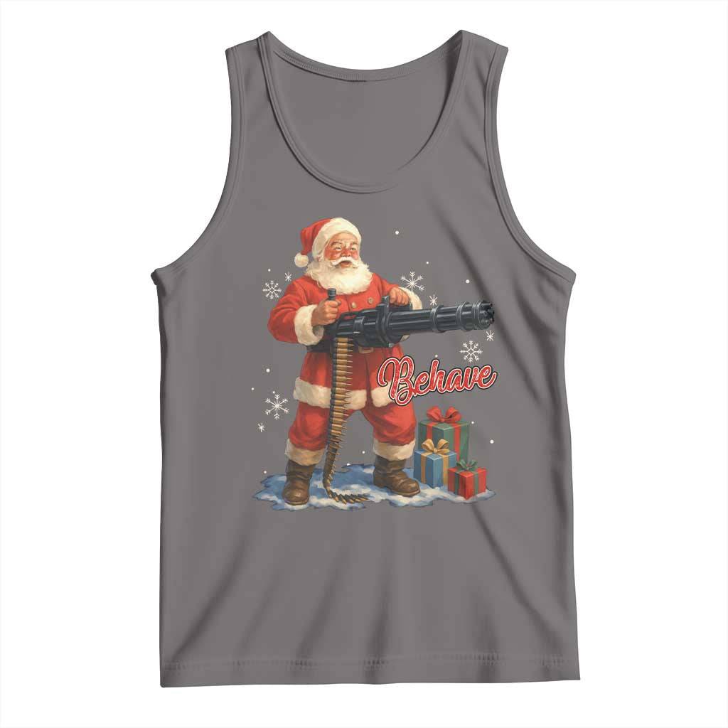 Christmas Santa Machine Gun Tank Top Behave Xmas Gun Lover TS11 Deep Heather Print Your Wear