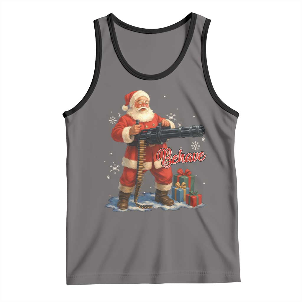 Christmas Santa Machine Gun Tank Top Behave Xmas Gun Lover TS11 Deep Heather Black Print Your Wear