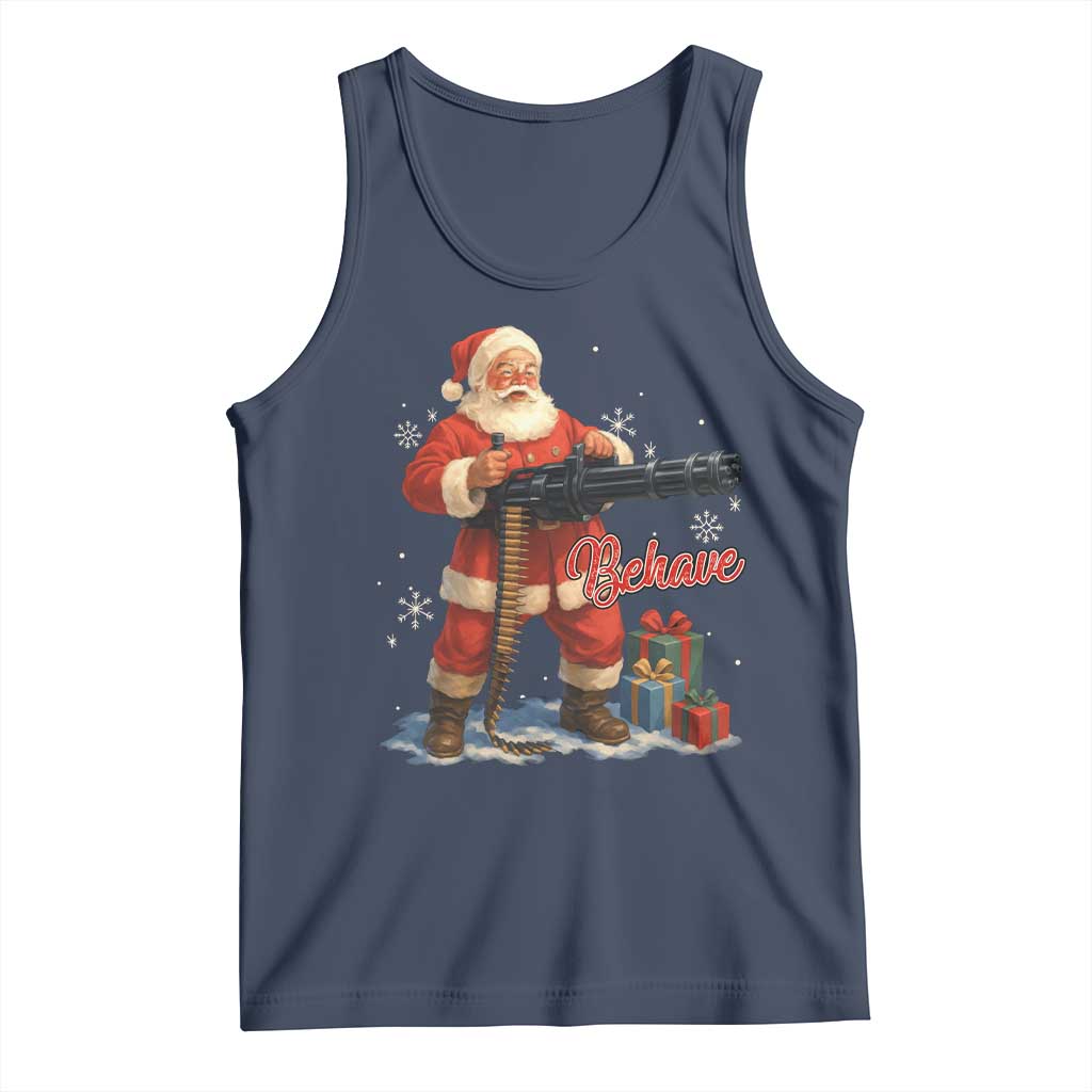 Christmas Santa Machine Gun Tank Top Behave Xmas Gun Lover TS11 Navy Print Your Wear