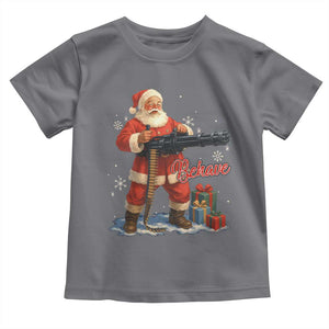 Christmas Santa Machine Gun Toddler T Shirt Behave Xmas Gun Lover TS11 Charcoal Print Your Wear