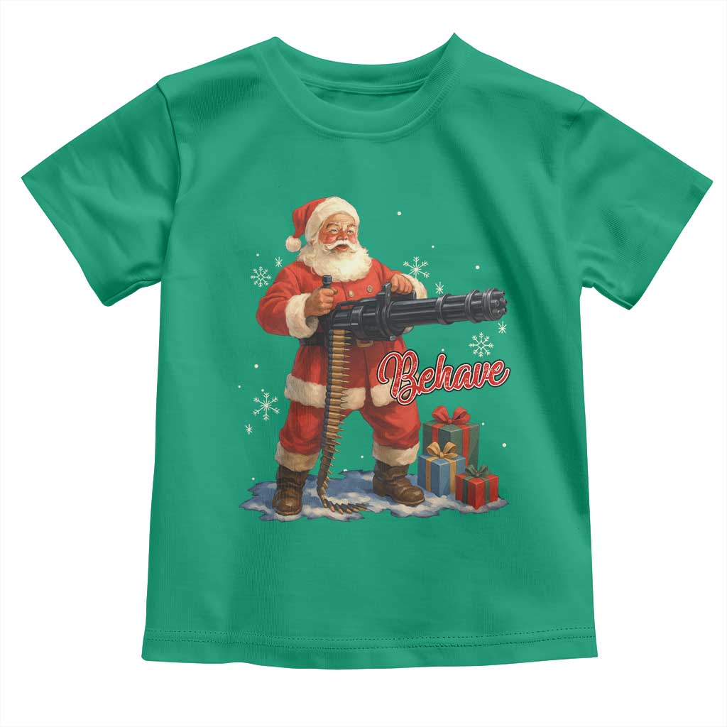 Christmas Santa Machine Gun Toddler T Shirt Behave Xmas Gun Lover TS11 Irish Green Print Your Wear