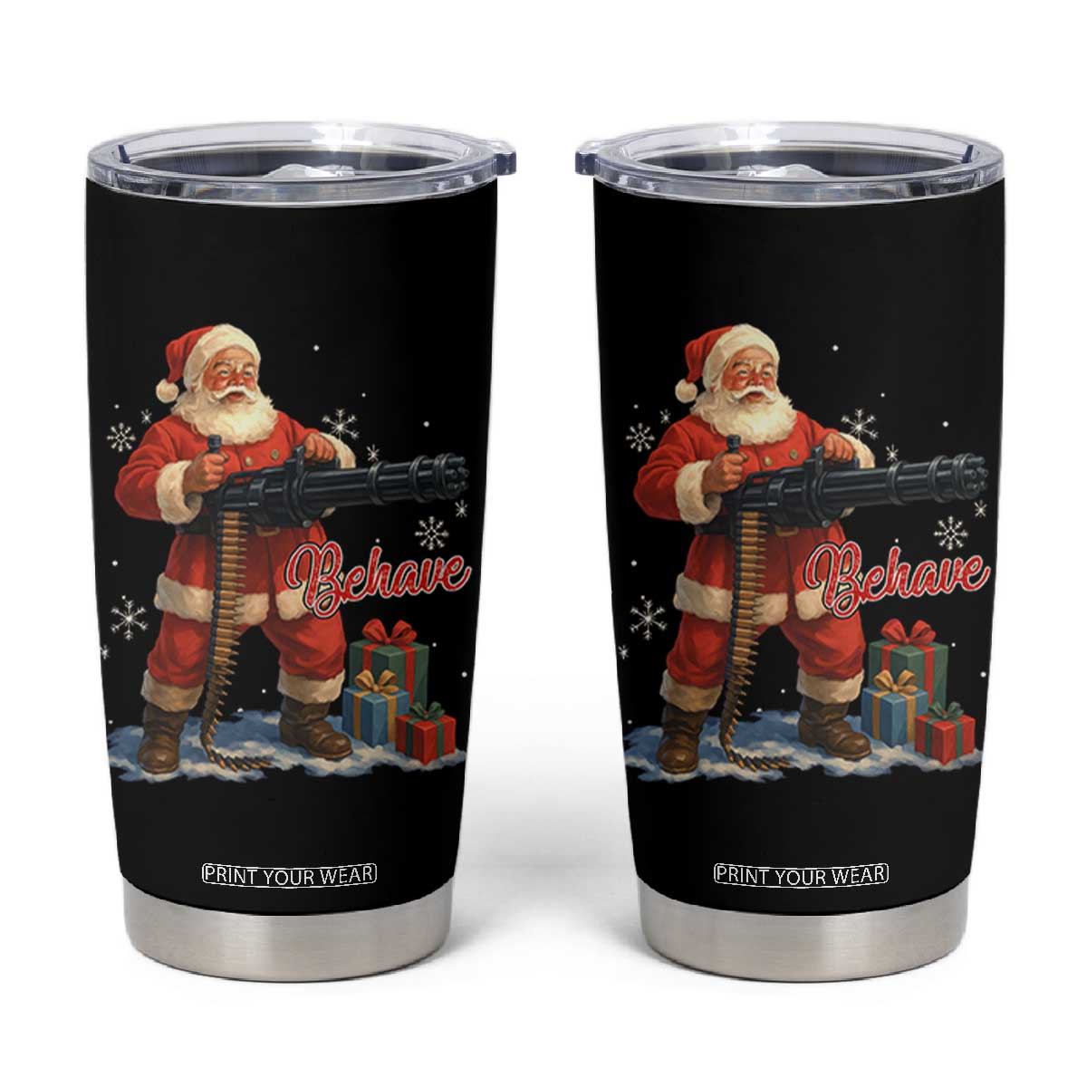 Christmas Santa Machine Gun Tumbler Cup Behave Xmas Gun Lover TS11 Black Print Your Wear