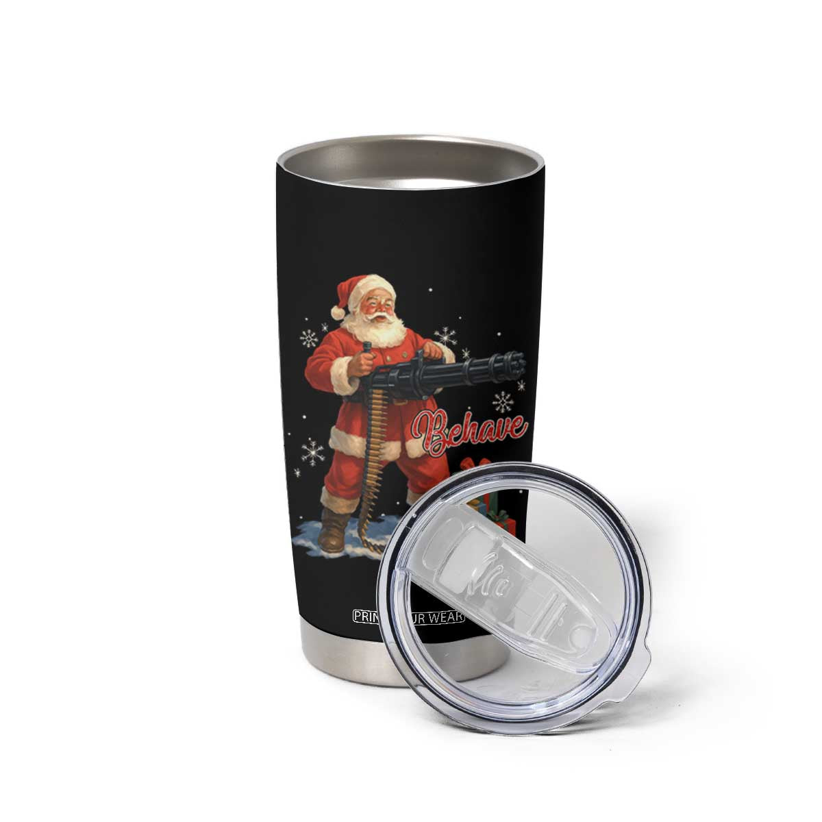 Christmas Santa Machine Gun Tumbler Cup Behave Xmas Gun Lover TS11 Print Your Wear