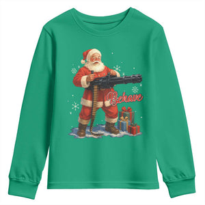 Christmas Santa Machine Gun Youth Sweatshirt Behave Xmas Gun Lover TS11 Irish Green Print Your Wear
