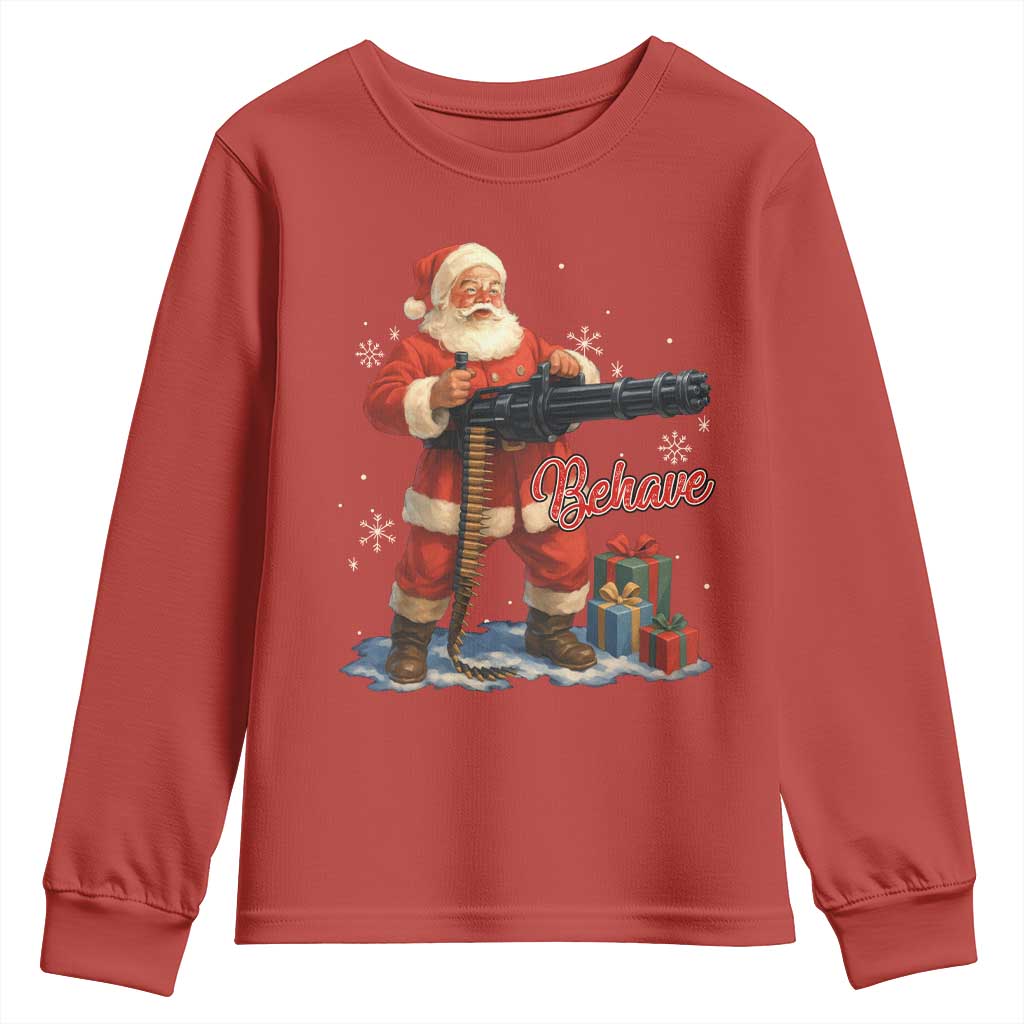 Christmas Santa Machine Gun Youth Sweatshirt Behave Xmas Gun Lover TS11 Red Print Your Wear