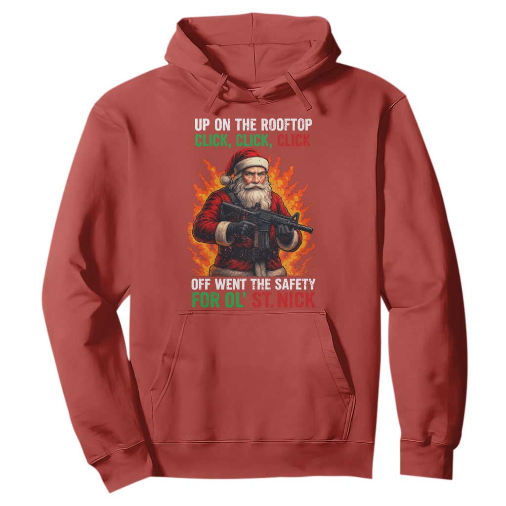 Funny Gun Christmas Hoodie Up On The Rooftop Click Click Off Went The Safety For Ol St Nick TS11 Red Print Your Wear