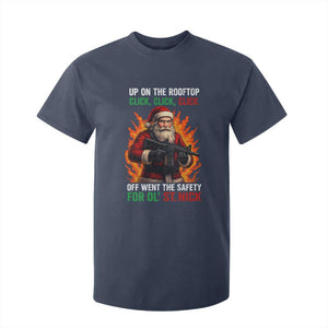 Funny Gun Christmas T Shirt For Kid Up On The Rooftop Click Click Off Went The Safety For Ol St Nick TS11 Navy Print Your Wear