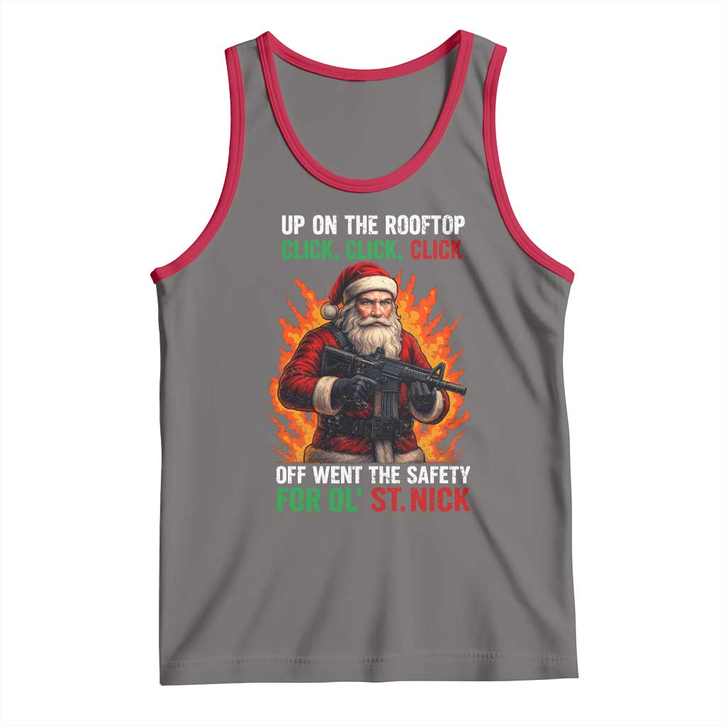 Funny Gun Christmas Tank Top Up On The Rooftop Click Click Off Went The Safety For Ol St Nick TS11 Deep Heather Red Print Your Wear