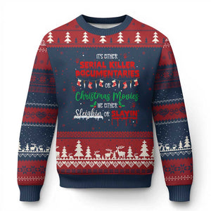Christmas Criminal Podcast Lover Ugly Christmas Sweater It's Either Serial Killer Documentaries Or Christmas Movie TS11 Navy Red Print Your Wear