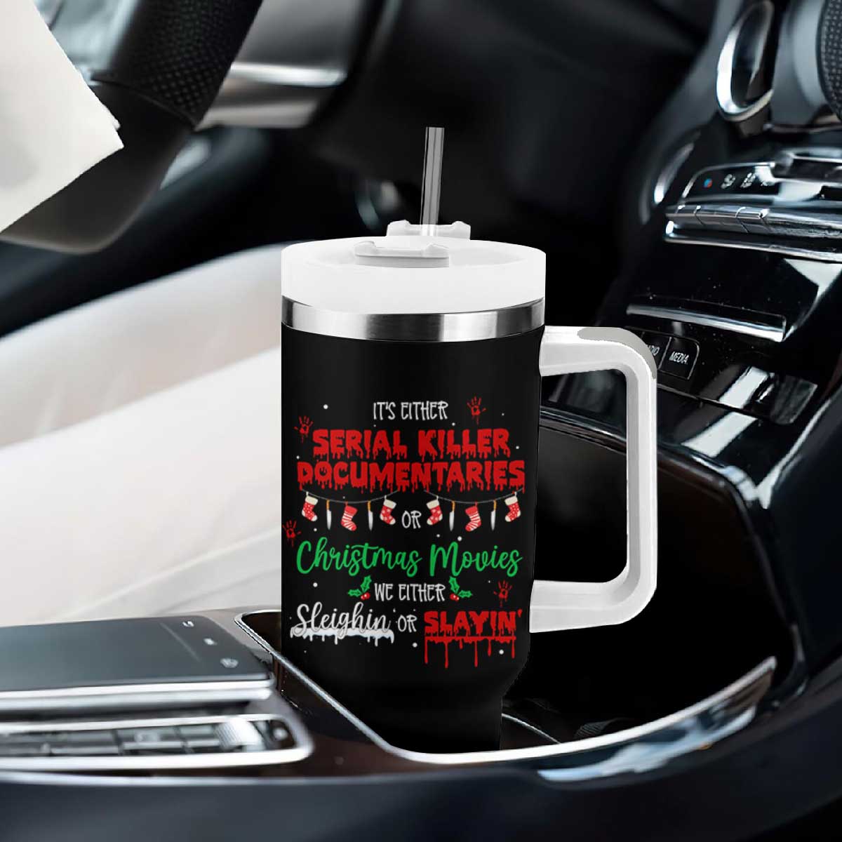 Christmas Criminal Podcast Lover Tumbler With Handle It's Either Serial Killer Documentaries Or Christmas Movie TS11 Print Your Wear