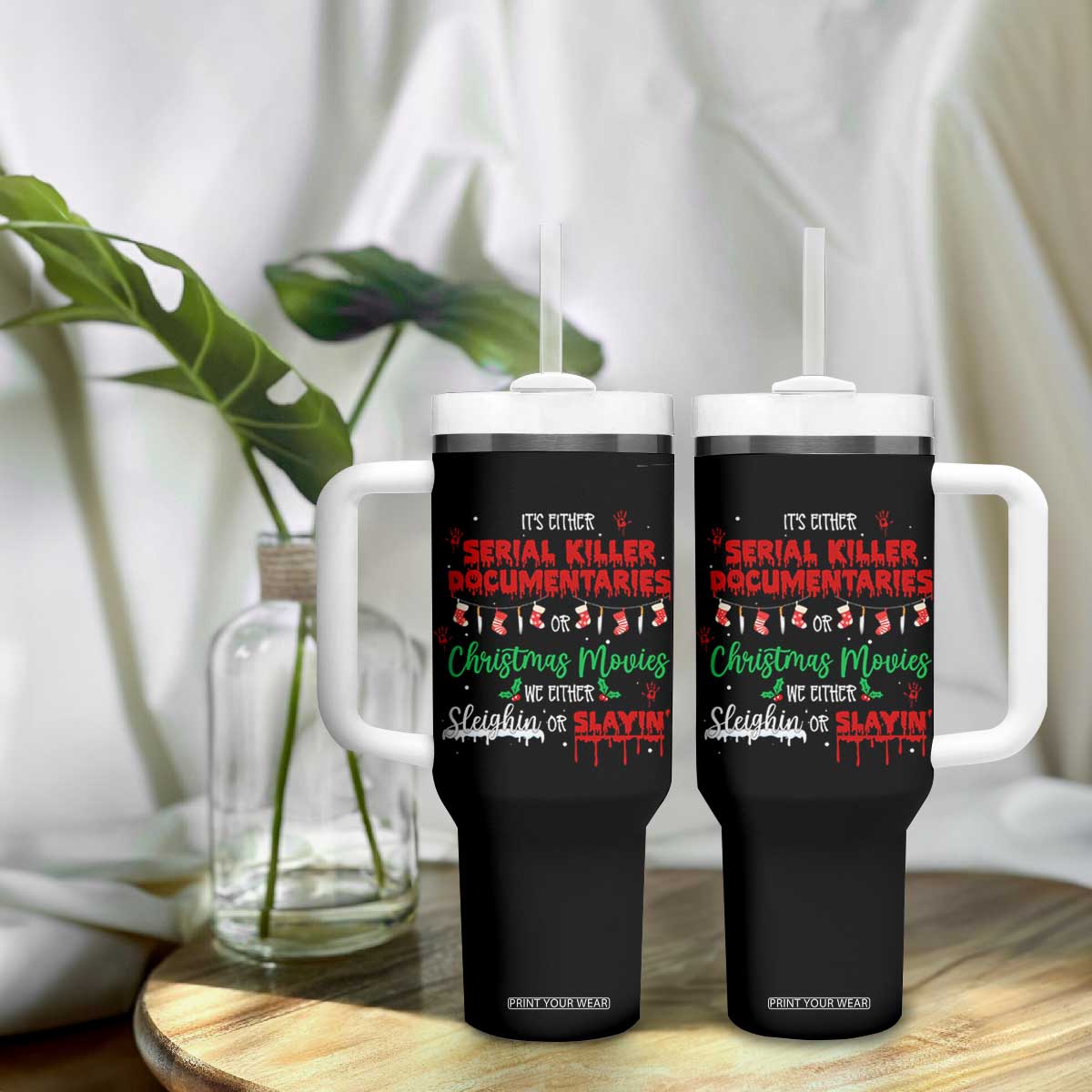 Christmas Criminal Podcast Lover Tumbler With Handle It's Either Serial Killer Documentaries Or Christmas Movie TS11 Print Your Wear