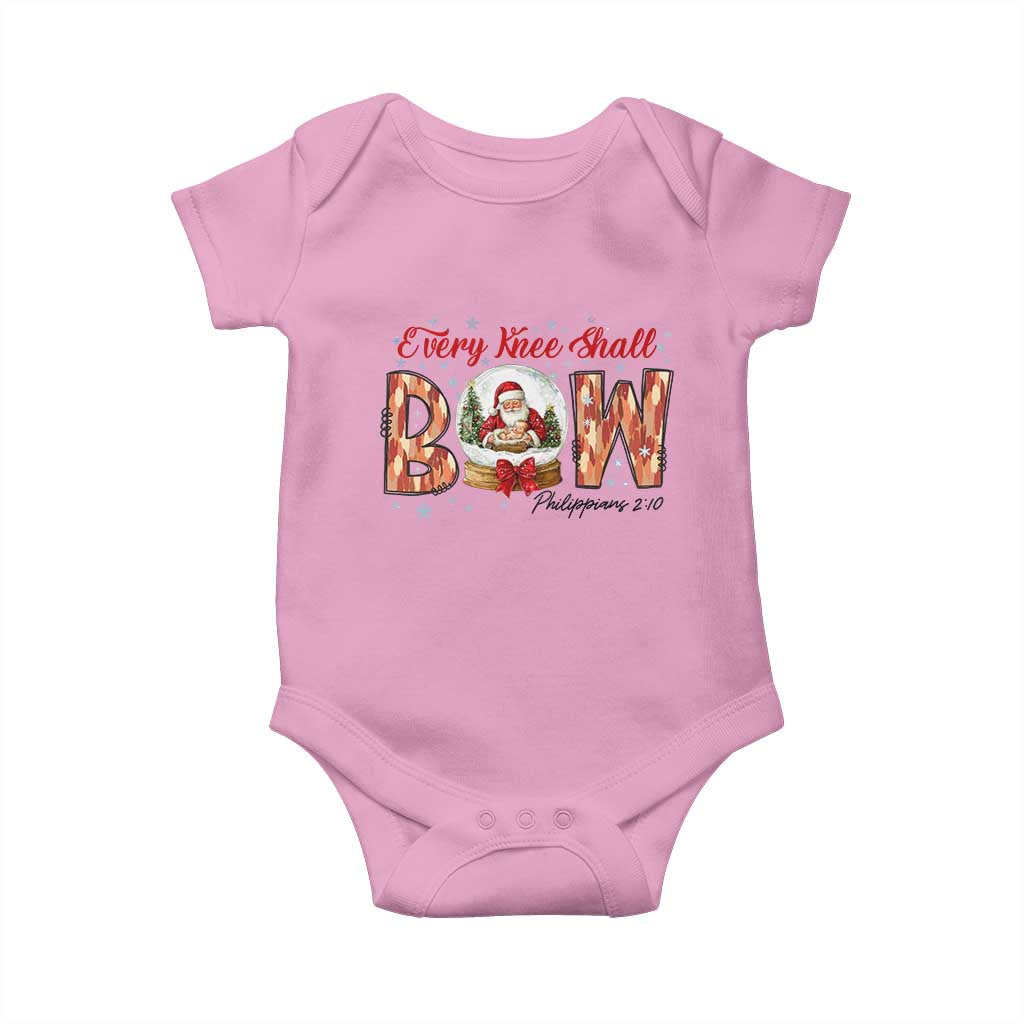 Every Knee Shall Bow Baby Onesie Santa Christmas Nativity Scene Bible Verse TS11 Light Pink Print Your Wear
