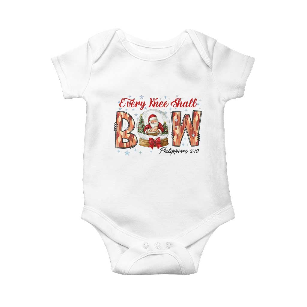 Every Knee Shall Bow Baby Onesie Santa Christmas Nativity Scene Bible Verse TS11 White Print Your Wear