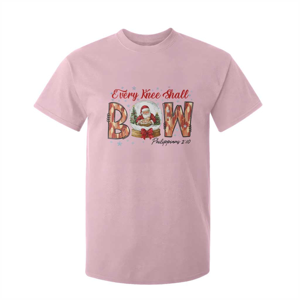 Every Knee Shall Bow T Shirt For Kid Santa Christmas Nativity Scene Bible Verse TS11 Light Pink Print Your Wear