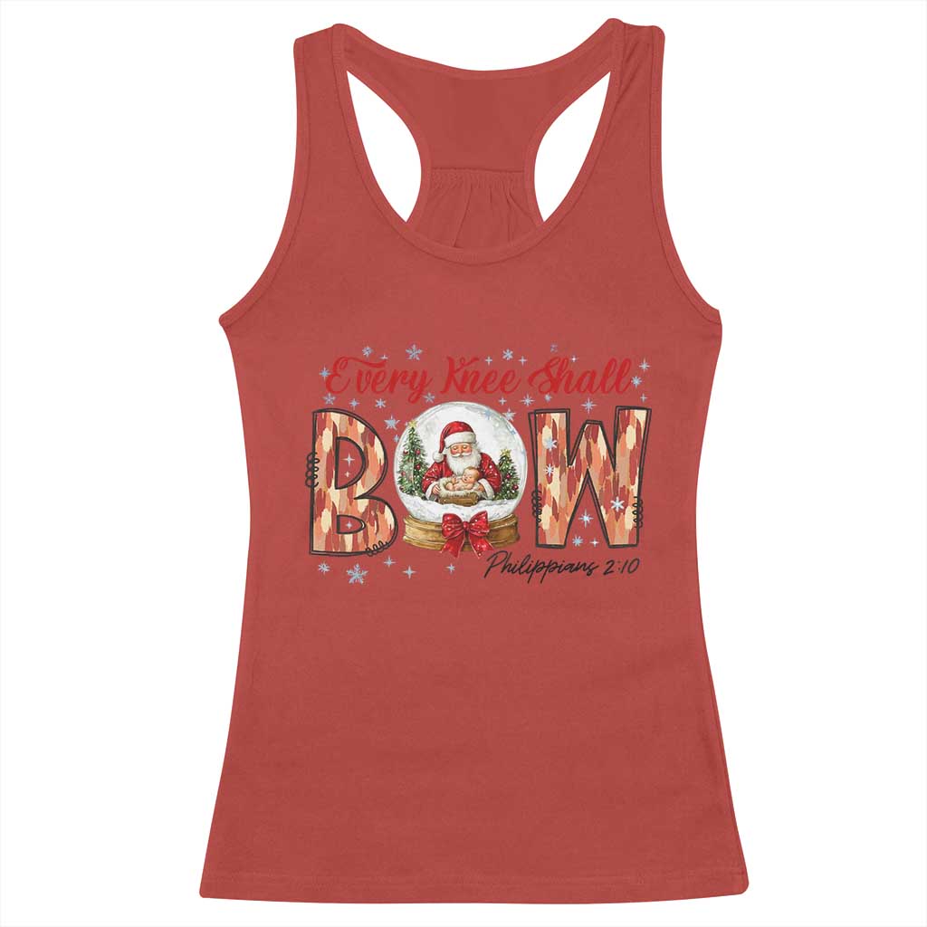 Every Knee Shall Bow Racerback Tank Top Santa Christmas Nativity Scene Bible Verse TS11 Red Print Your Wear