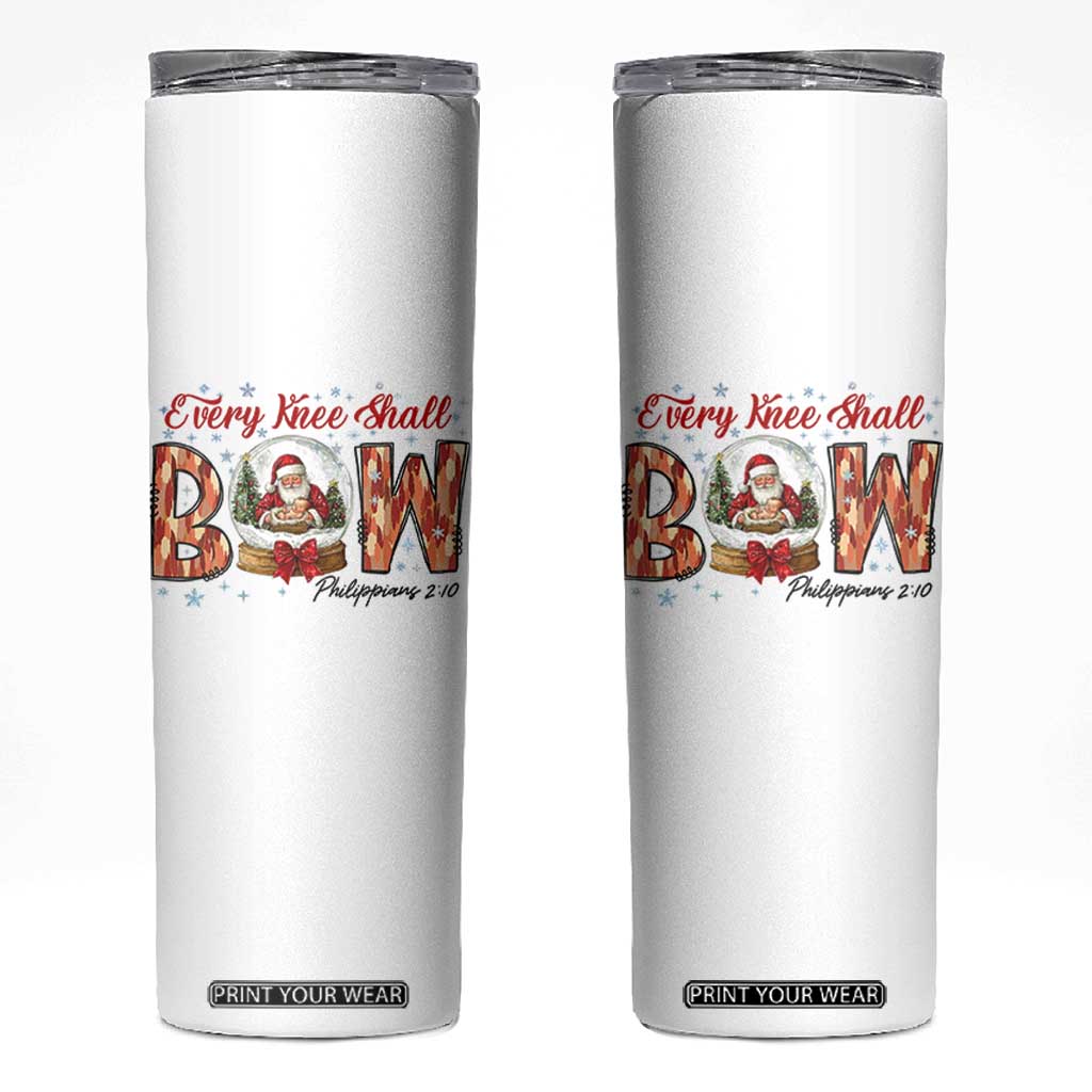 Every Knee Shall Bow Skinny Tumbler Santa Christmas Nativity Scene Bible Verse TS11 White Print Your Wear