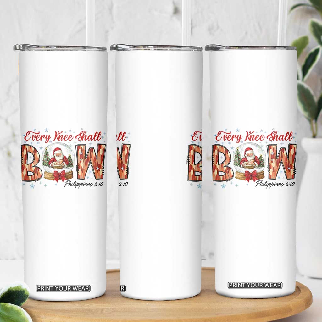 Every Knee Shall Bow Skinny Tumbler Santa Christmas Nativity Scene Bible Verse TS11 Print Your Wear