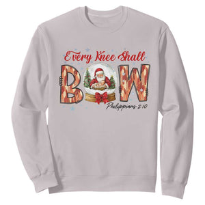 Every Knee Shall Bow Sweatshirt Santa Christmas Nativity Scene Bible Verse TS11 Ice Gray Print Your Wear