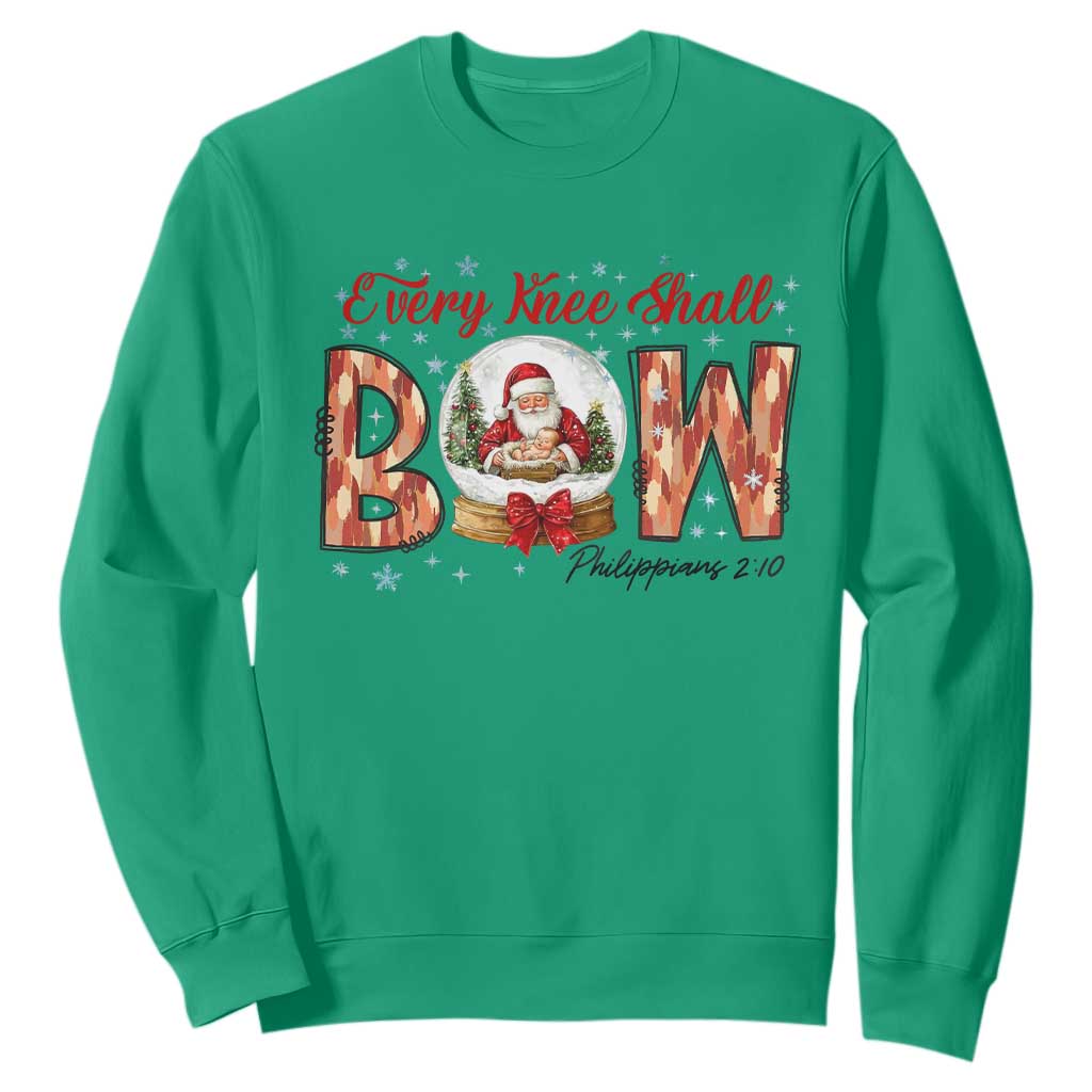 Every Knee Shall Bow Sweatshirt Santa Christmas Nativity Scene Bible Verse TS11 Irish Green Print Your Wear
