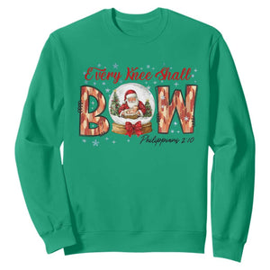 Every Knee Shall Bow Sweatshirt Santa Christmas Nativity Scene Bible Verse TS11 Irish Green Print Your Wear