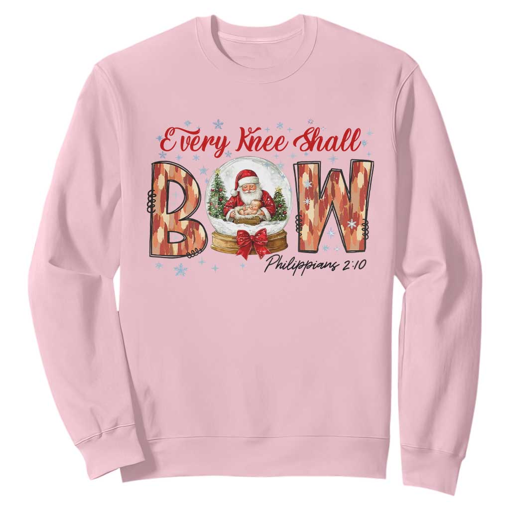 Every Knee Shall Bow Sweatshirt Santa Christmas Nativity Scene Bible Verse TS11 Light Pink Print Your Wear